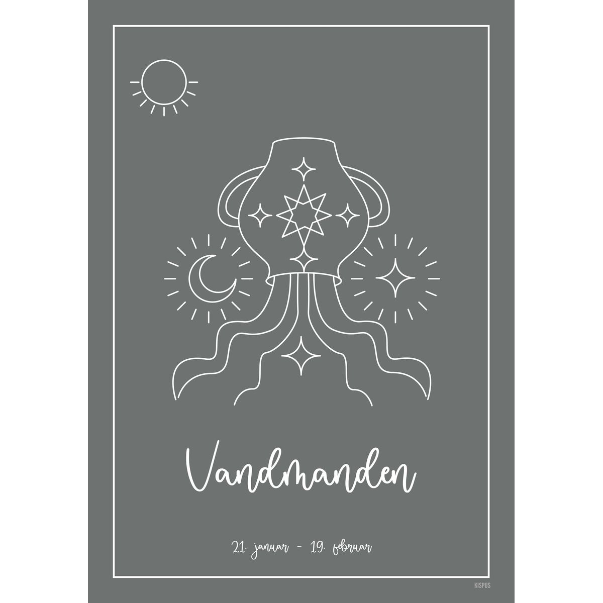 STJERNETEGN VANDMANDEN PLAKAT (21.01 - 18.02) - 30x40 / Mørkegrå