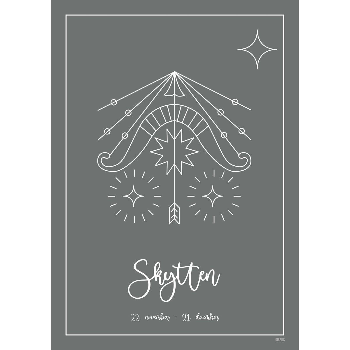 STJERNETEGN SKYTTEN PLAKAT (23.11 - 21.12) - 30x40 / Mørkegrå