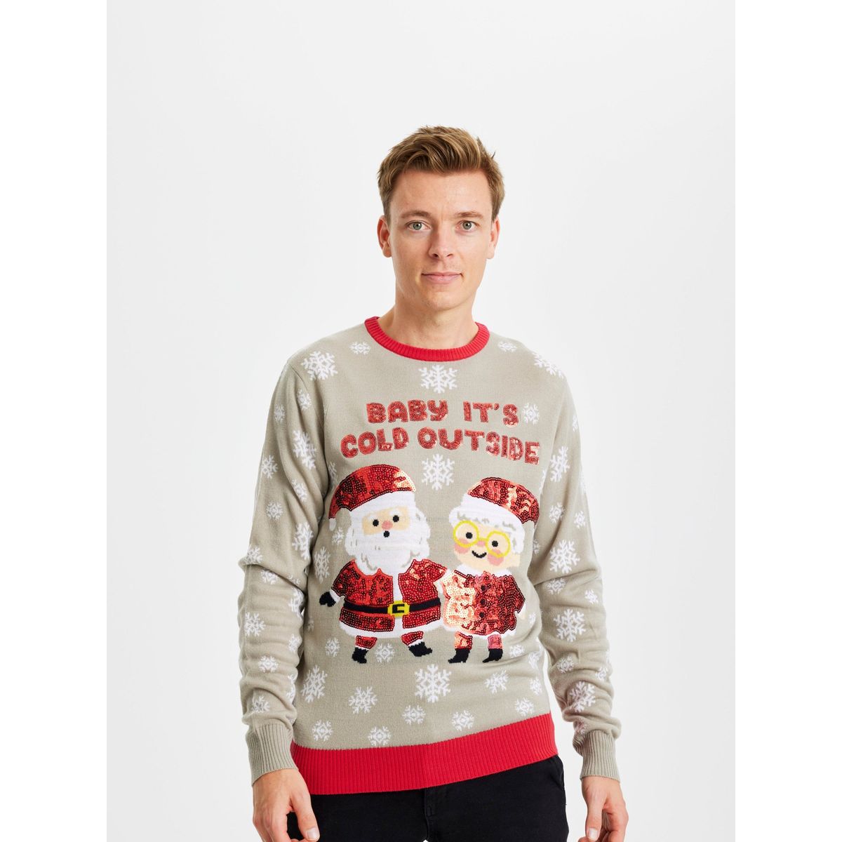 Årets julesweater: Baby It's Cold Outside - herre / mænd. Ugly Christmas Sweater lavet i Danmark