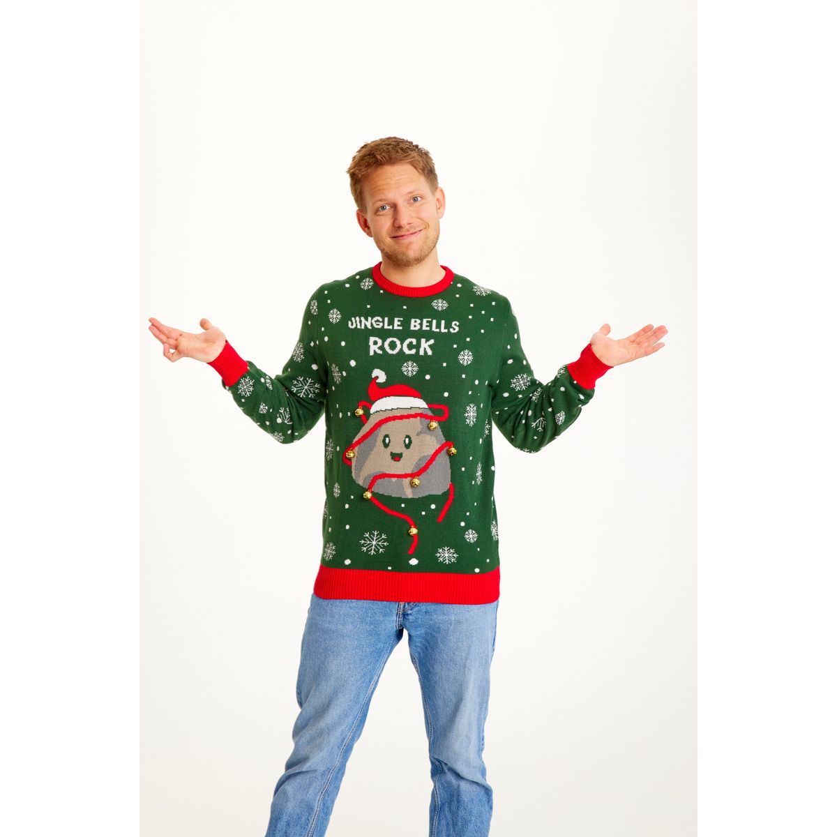 Årets julesweater: Jingle Bells Rocks - herre / mænd. Ugly Christmas Sweater lavet i Danmark