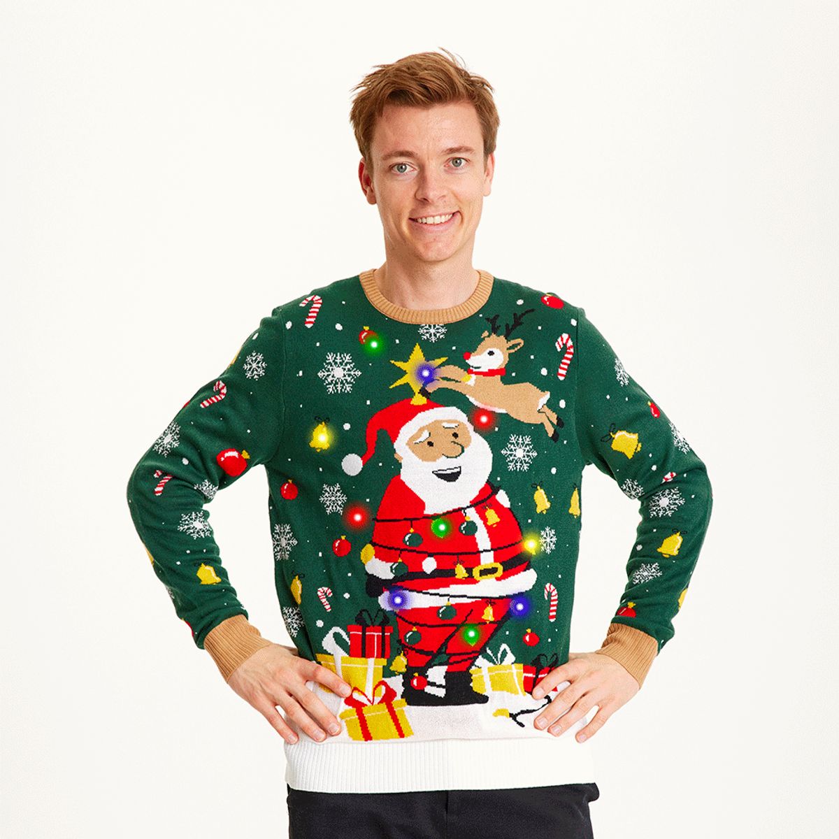 Årets julesweater: Santa Christmas Star - herre / mænd. Ugly Christmas Sweater lavet i Danmark