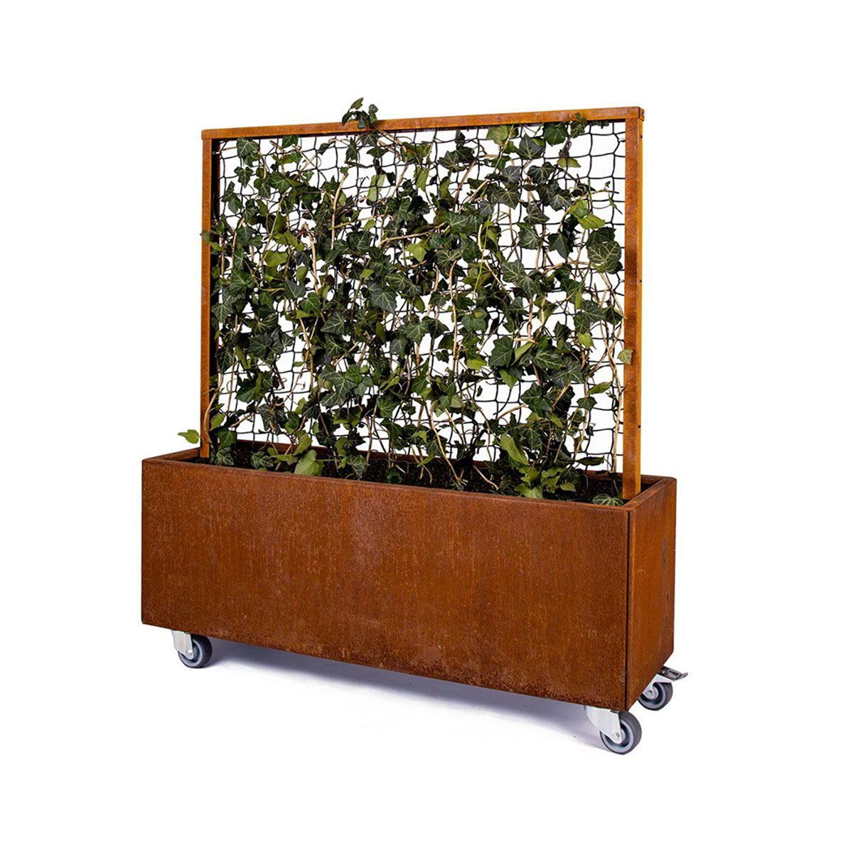 Land Modern - Mobil plantekasse med espalier - Cortenstål (ruster) - Med bund og hjul 120 cm