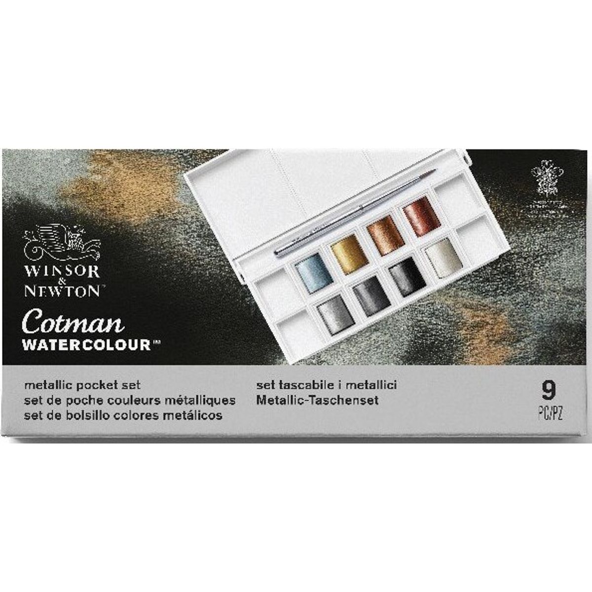 Winsor & Newton - Akvarelfarve Pan Sæt - 9 Dele - Metallic Pocket