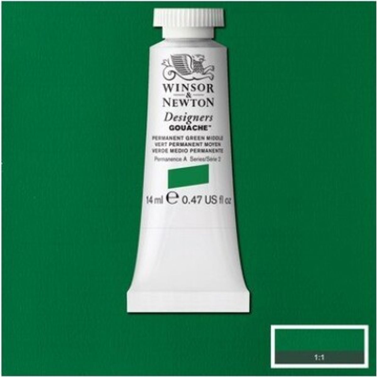 Winsor & Newton - Akvarelfarve - Gouache - Permanent Green Middle 14 Ml