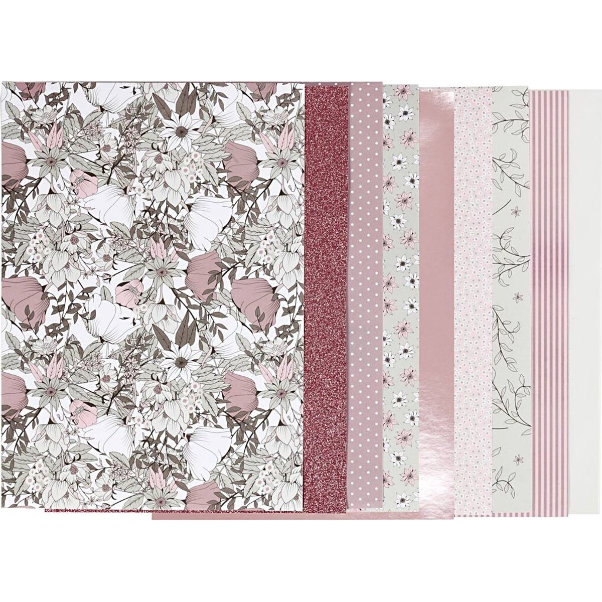 Designpapir I Blok - 21x30 Cm - 120+128 G - Beige - Brun - Rosa - Hvid - 24 Ark