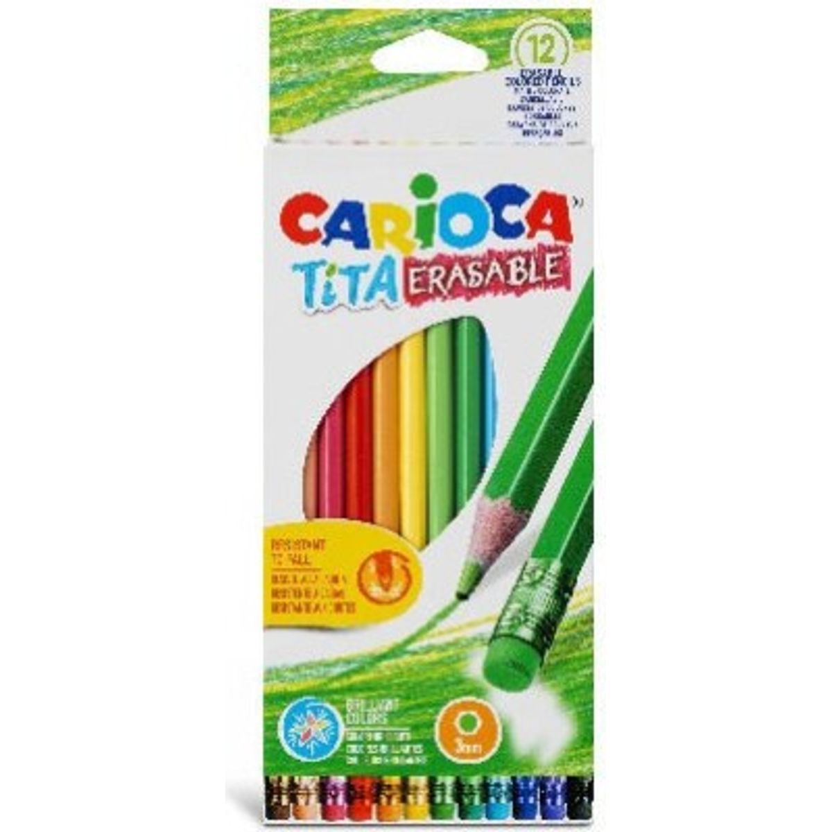 Carioca - Tita Erasable - Farveblyanter Med Viskelæder - 12 Farver