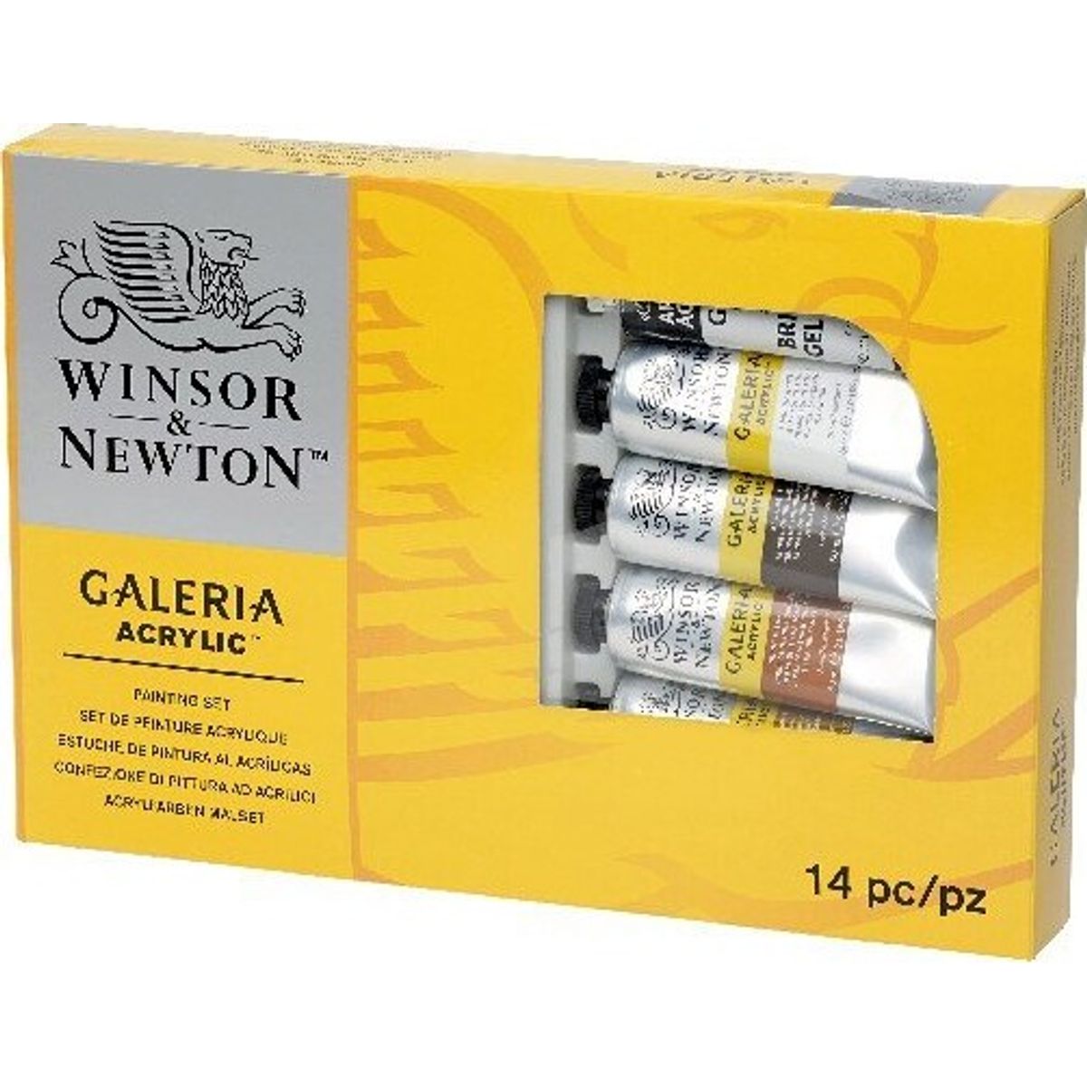 Winsor & Newton - Galeria Akrylmaling Sæt Inkl. Pensel Og Palette - 10x60 Ml