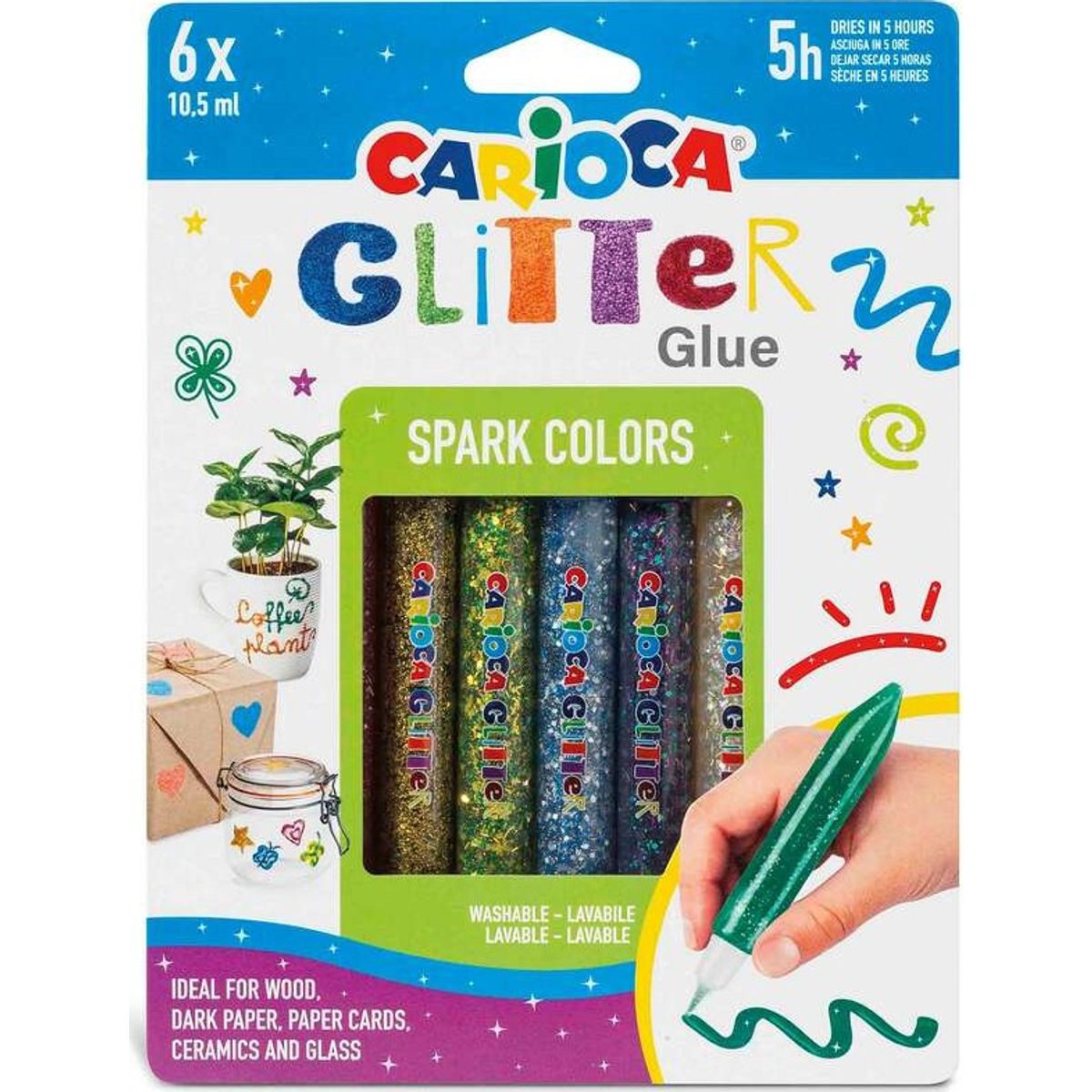 Carioca - Glitter Glue - Glimmer Lim - Spark - 10,5 Ml - 6 Farver