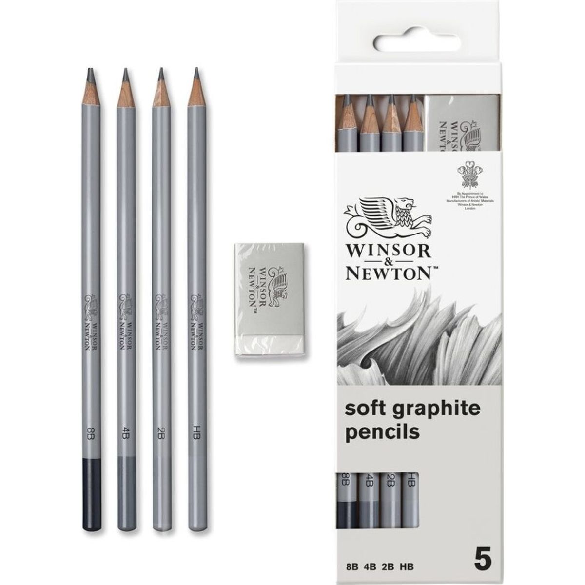 Tegneblyanter Sæt - 5 Dele Inkl. Viskelæder - Winsor & Newton