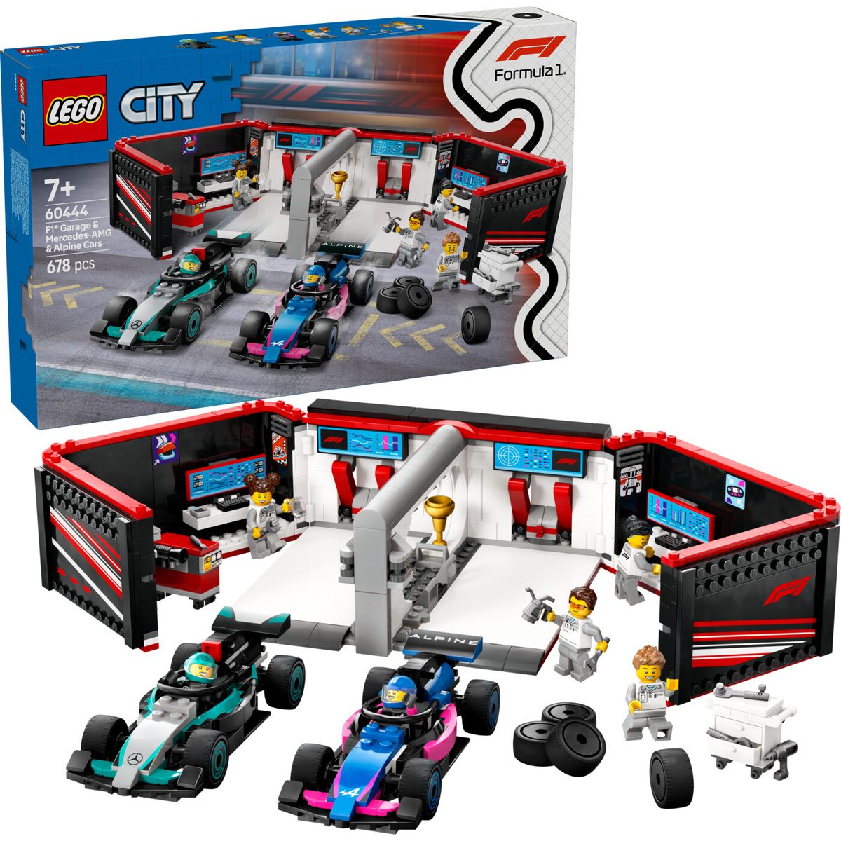 Lego City - F1 Garage - Mercedes-amg Og Alpine-biler - 60444