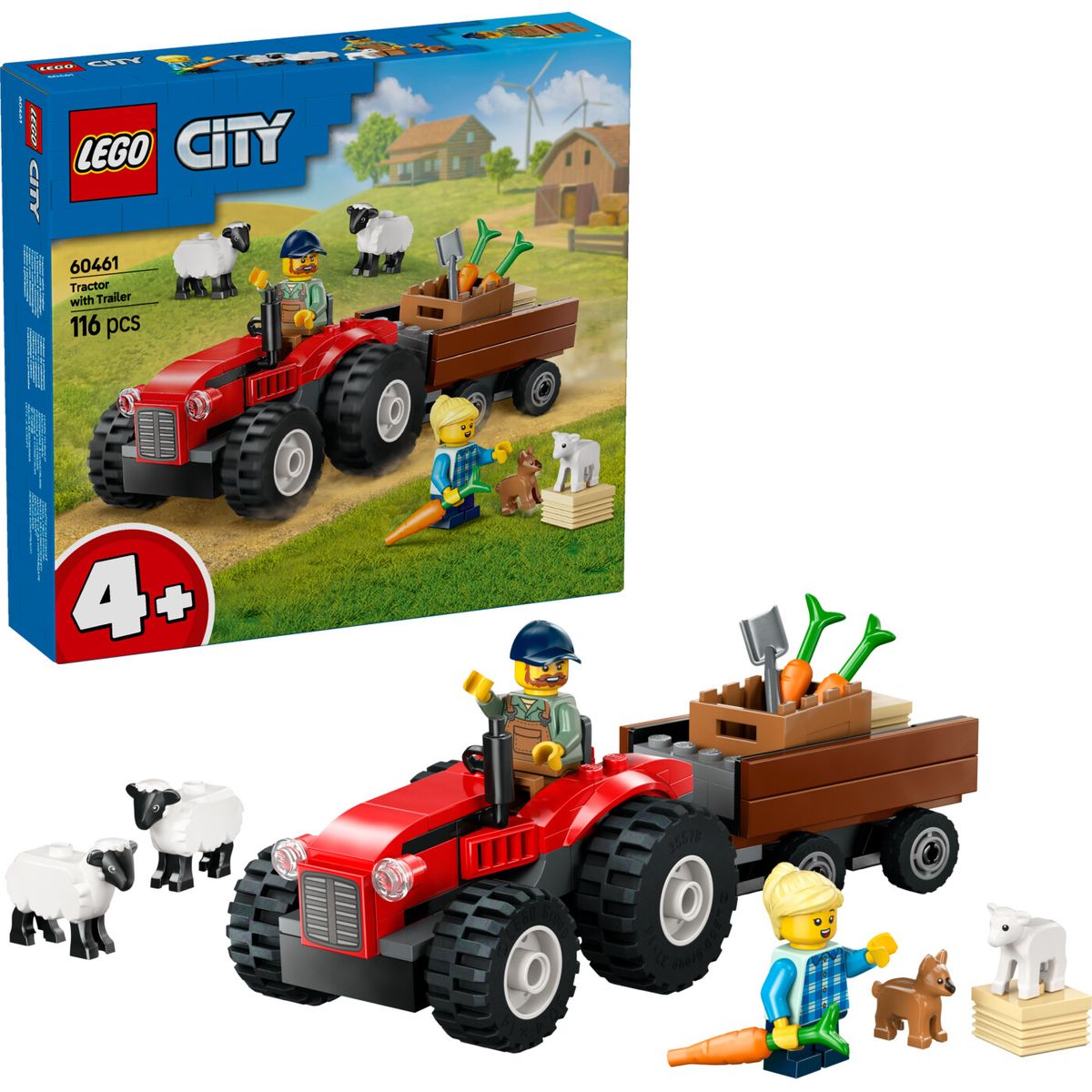 Lego City - Rød Traktor Med Anhænger Og Får - 60461