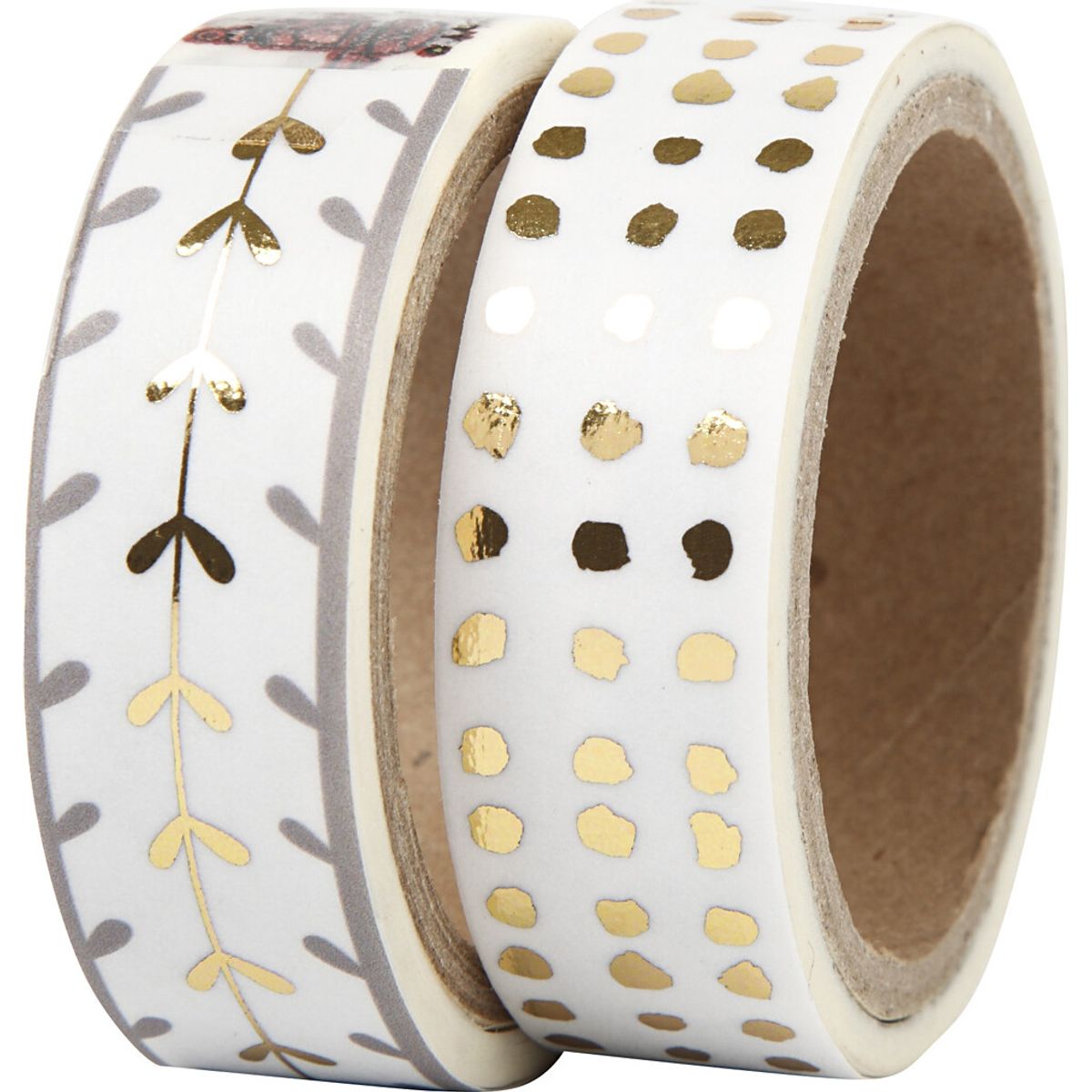 Masking Tape - Hjerter Og Prikker - Folie - B 15 Mm - Guld - Hvid - 2x4 M