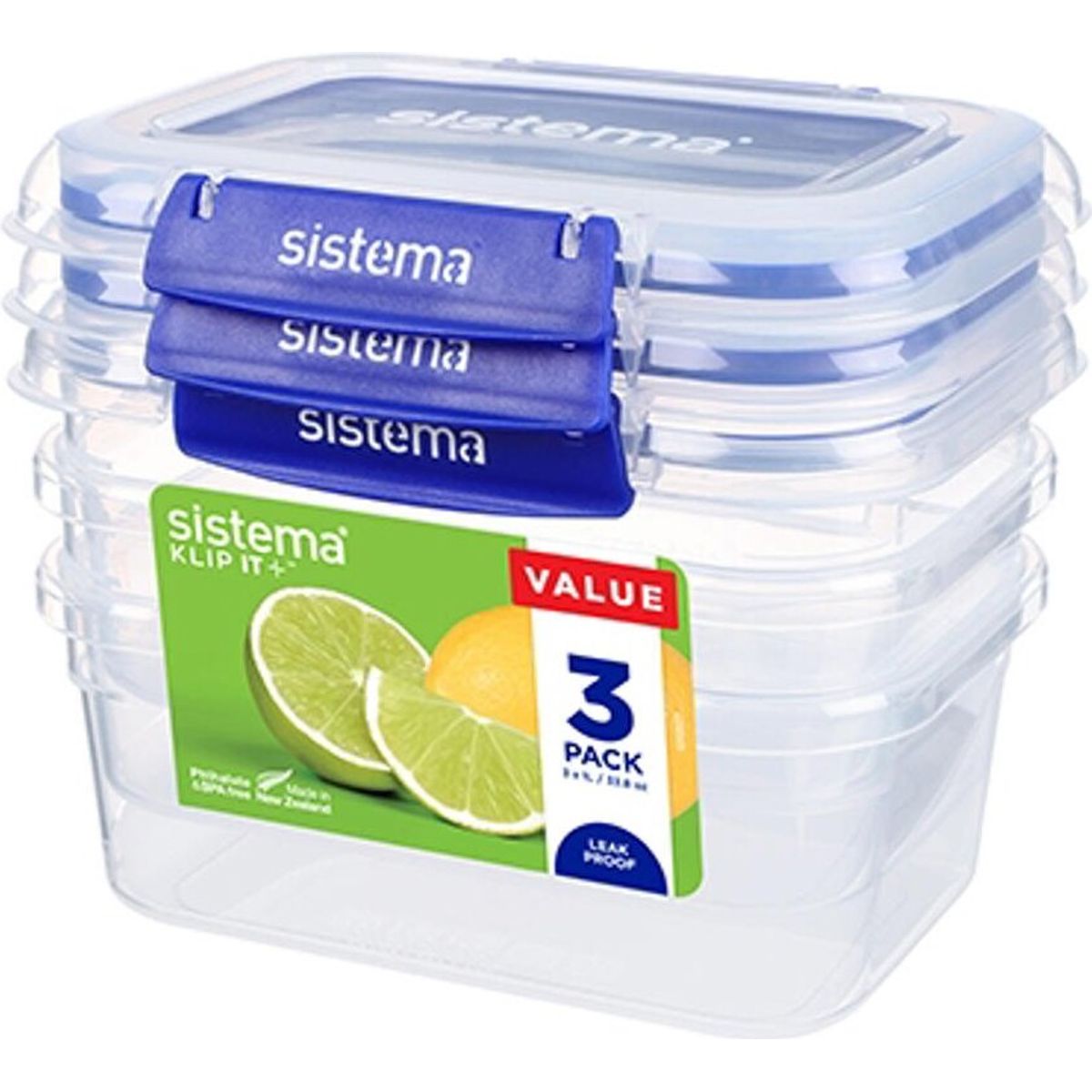 Sistema - Klip It Plus Opbevaringsboks - Rectangle - 1 L - 3-pak