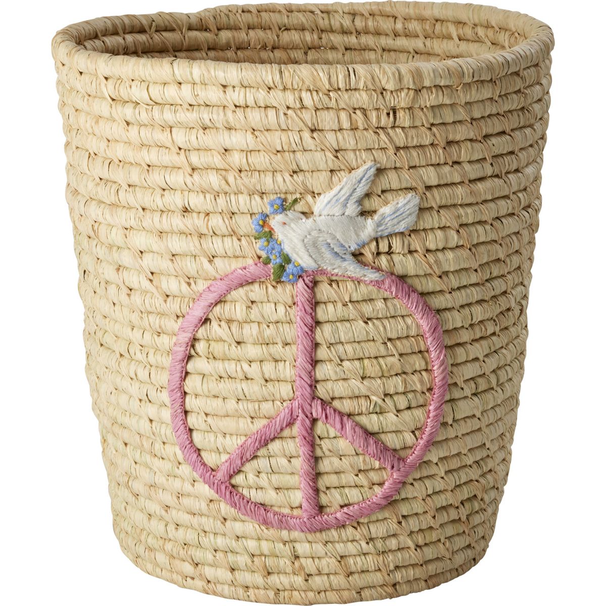 Rice - Round Raffia Basket - Peace And Dove Embroidery