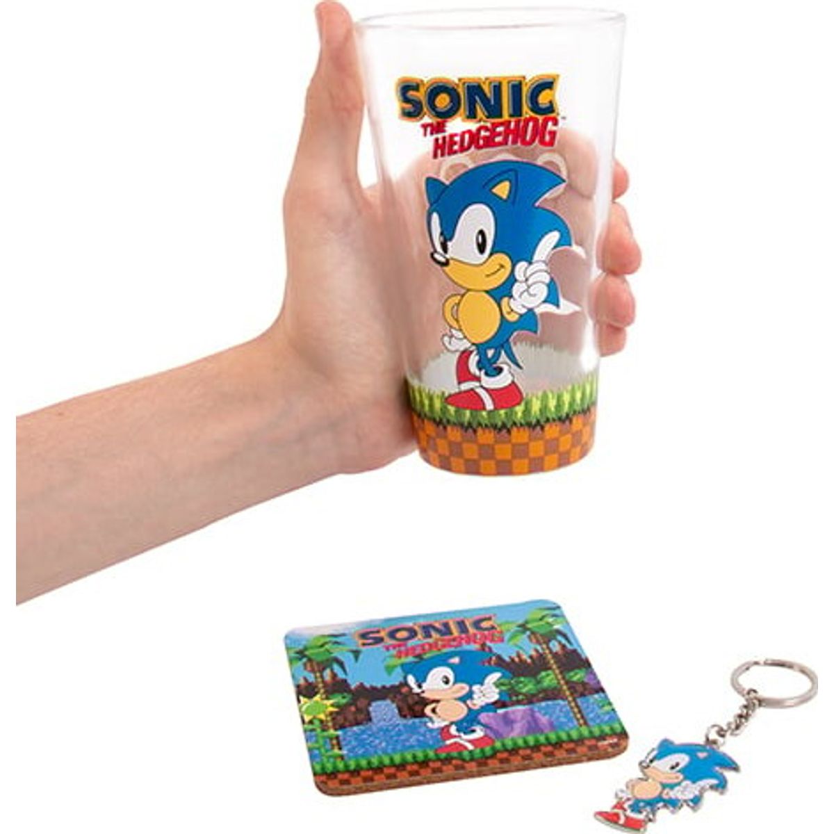 Sonic Glass, Coaster & Keyring Set