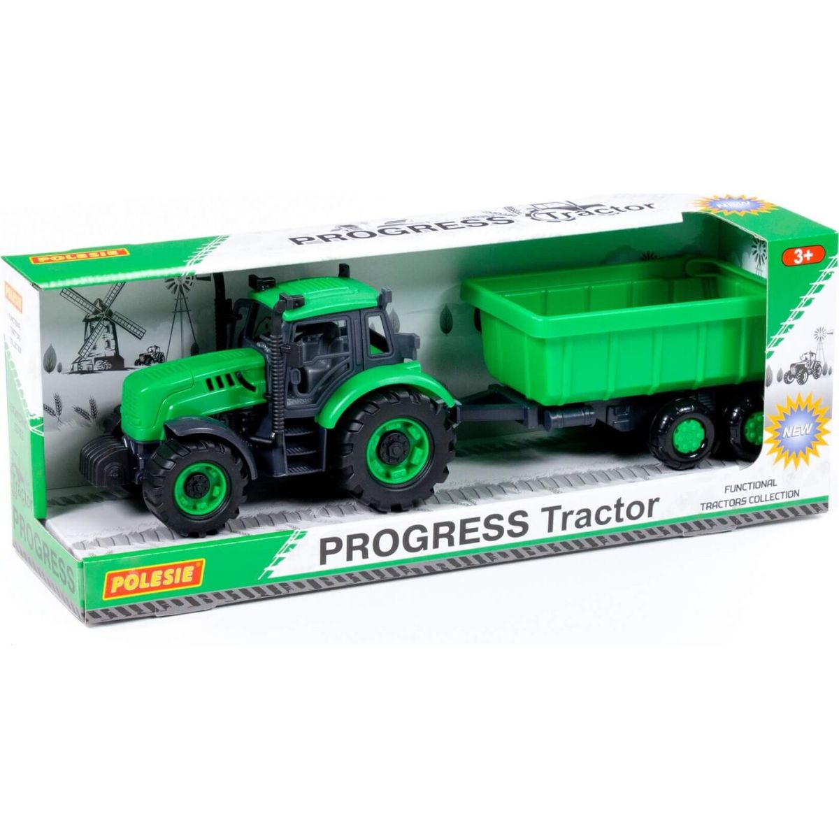 Legetøjs Traktor Med Vogn - Til Børn - Polesie - Grøn - 37 Cm