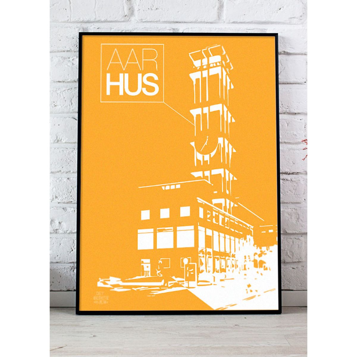 Aarhus-plakat med Rådhustårnet - stor (gul) - 30 x 40 cm - Kr. 219,-