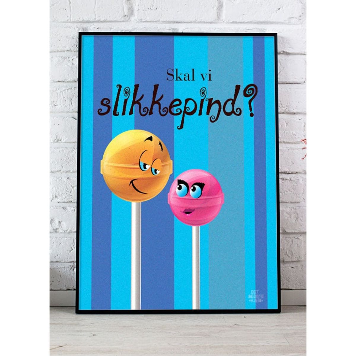 Skal vi slikkepind-plakat - blå - 50 x 70 cm - Kr. 279,-