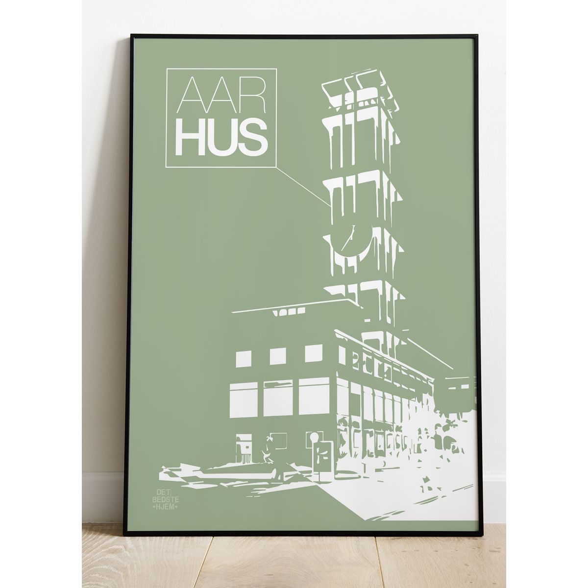 Aarhus-plakat med Rådhustårnet - stor (grøn) - 30 x 40 cm - Kr. 219,-