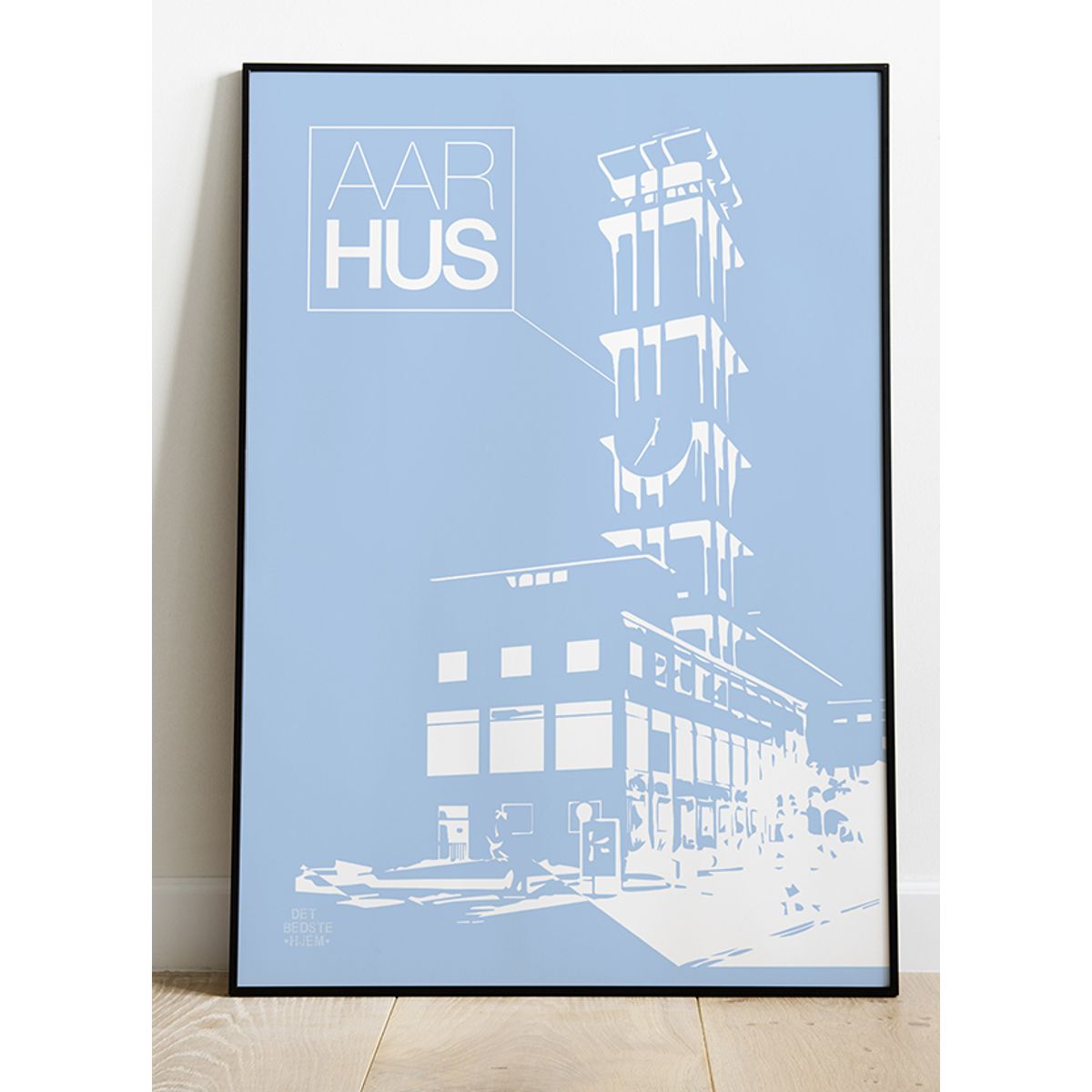 Aarhus-plakat med Rådhustårnet - stor (blå) - Download PDF og print selv i mange formater - kr. 299