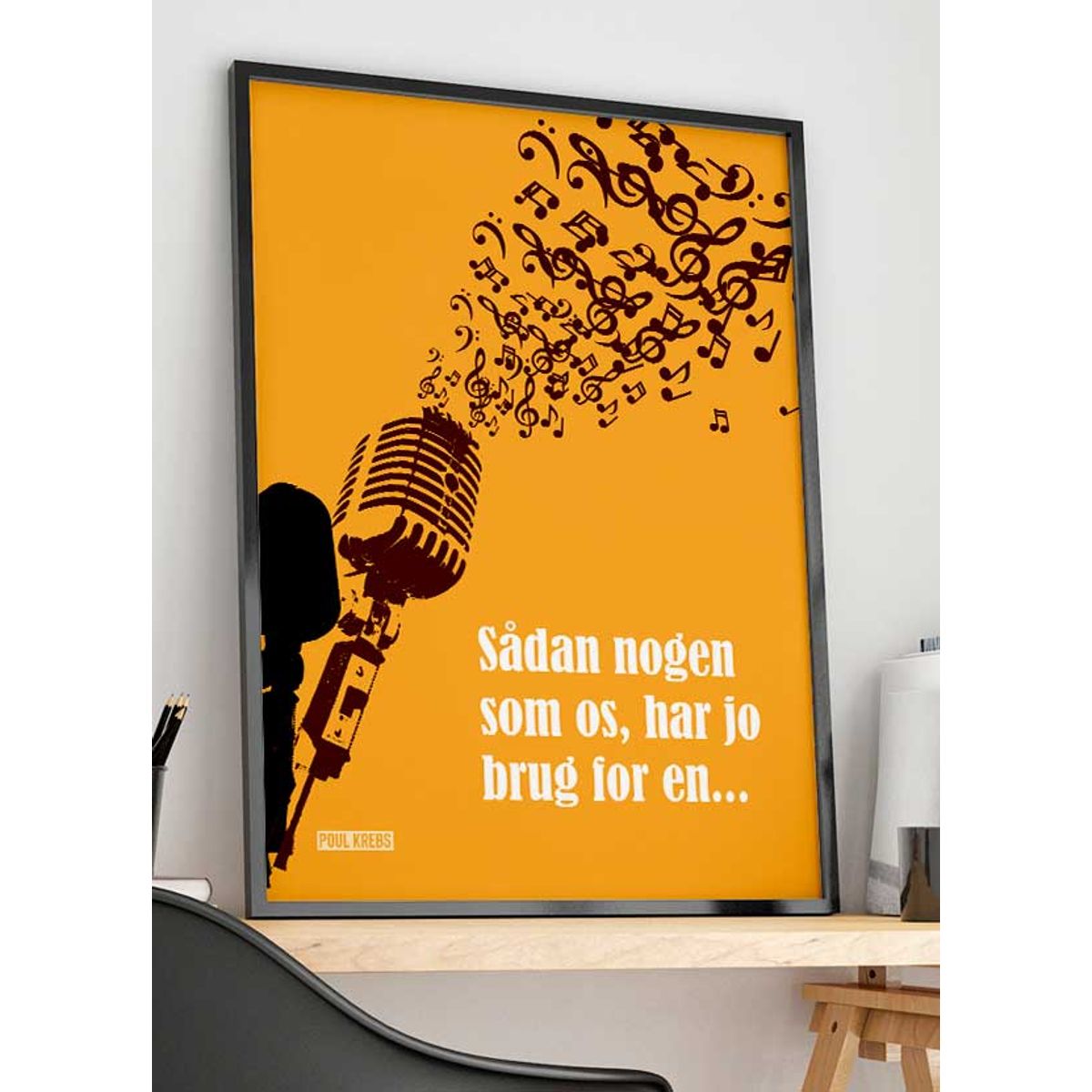 Sådan nogen som os Poul Krebs-plakat gul med mikrofon - 70 x 100 cm - Kr. 349,-