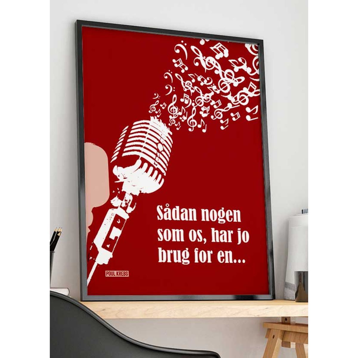 Sådan nogen som os Poul Krebs-plakat rød med mikrofon - 50 x 70 cm - Kr. 279,-