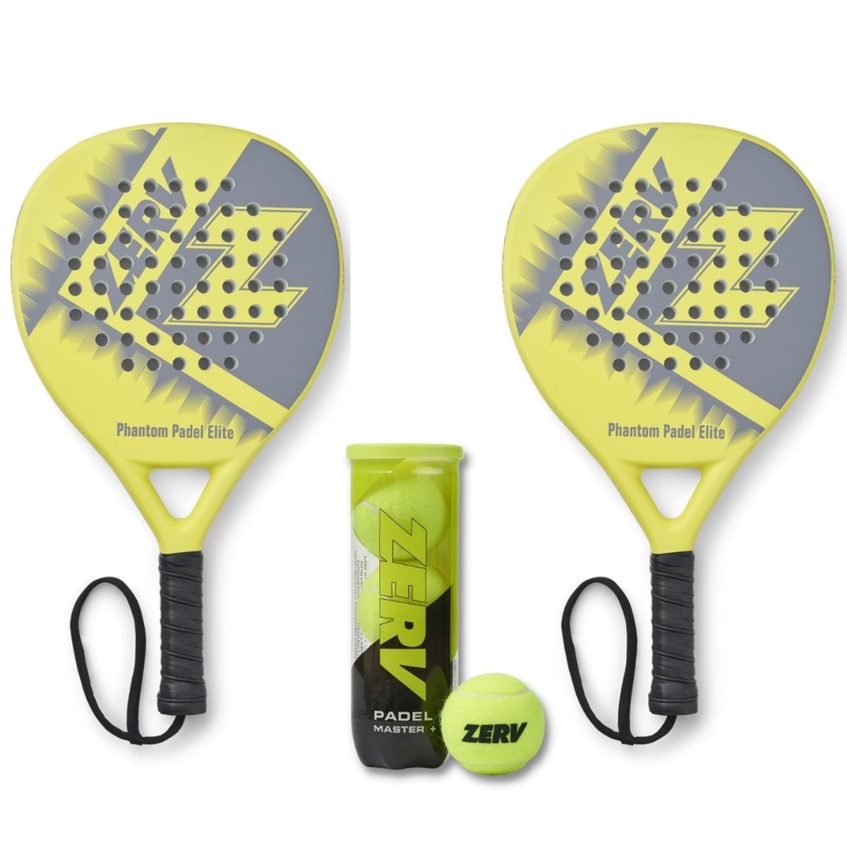 ZERV Padel Pakketilbud (ZERV Phantom Padel Elite Grey/Yellow + ZERV Padel Master+)