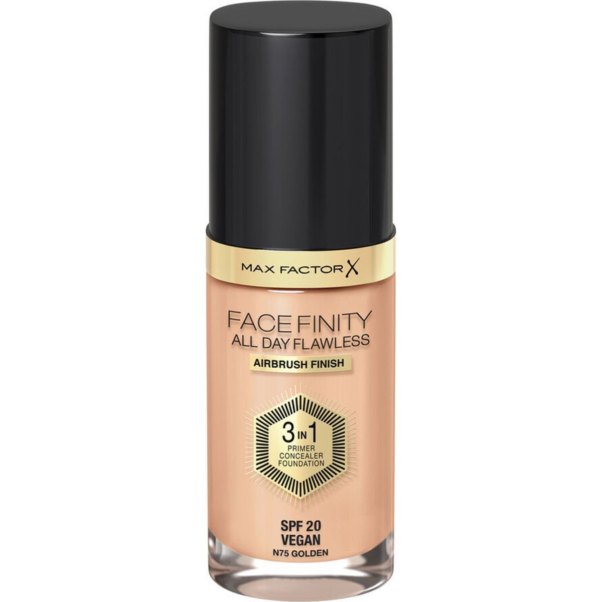 Max factor face finity all day flawless 3in1 primer concealer foundation SPF20 vegan N75 golden 30ml