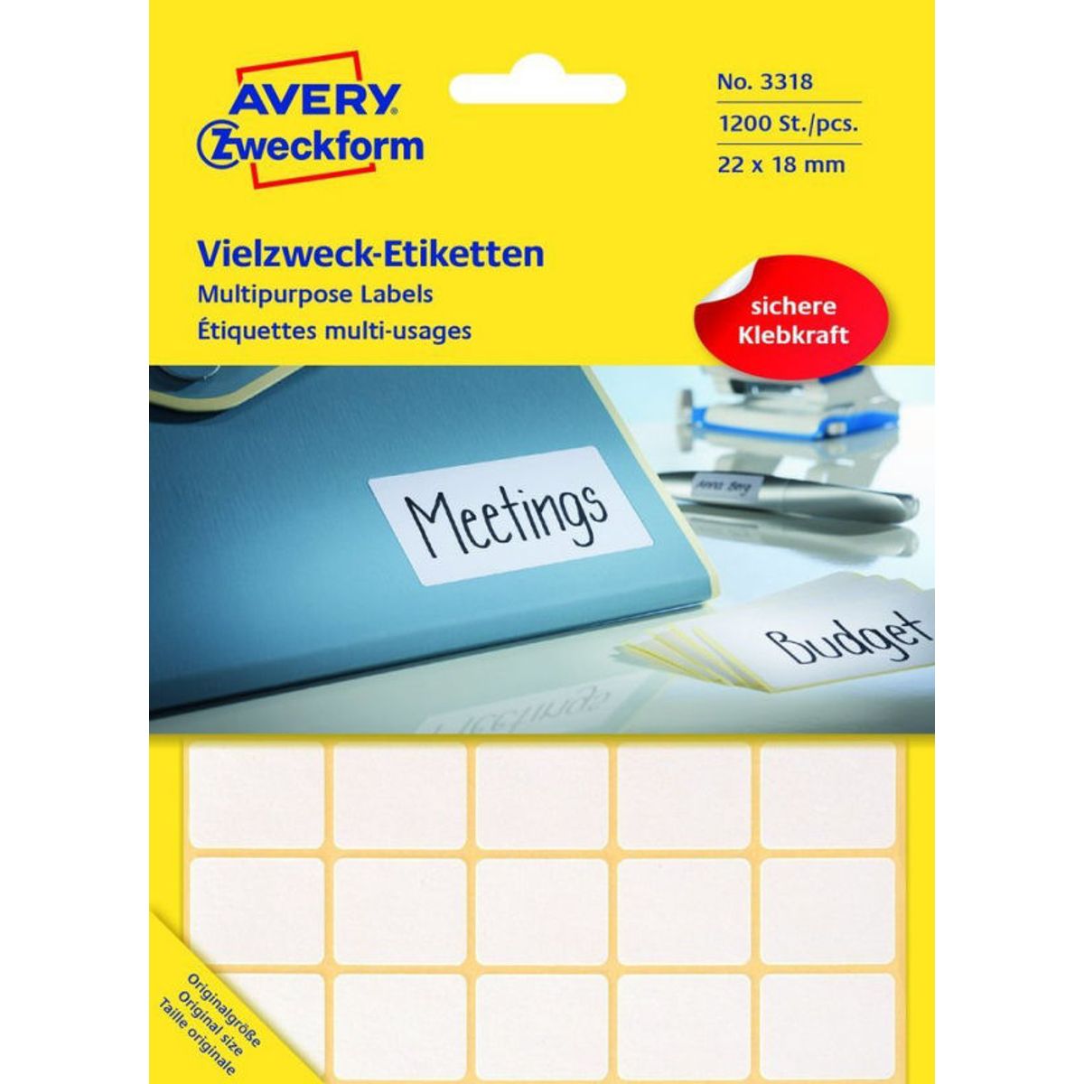 Avery zweckform multipurpose labels no. 3318 1200pcs 22x18mm