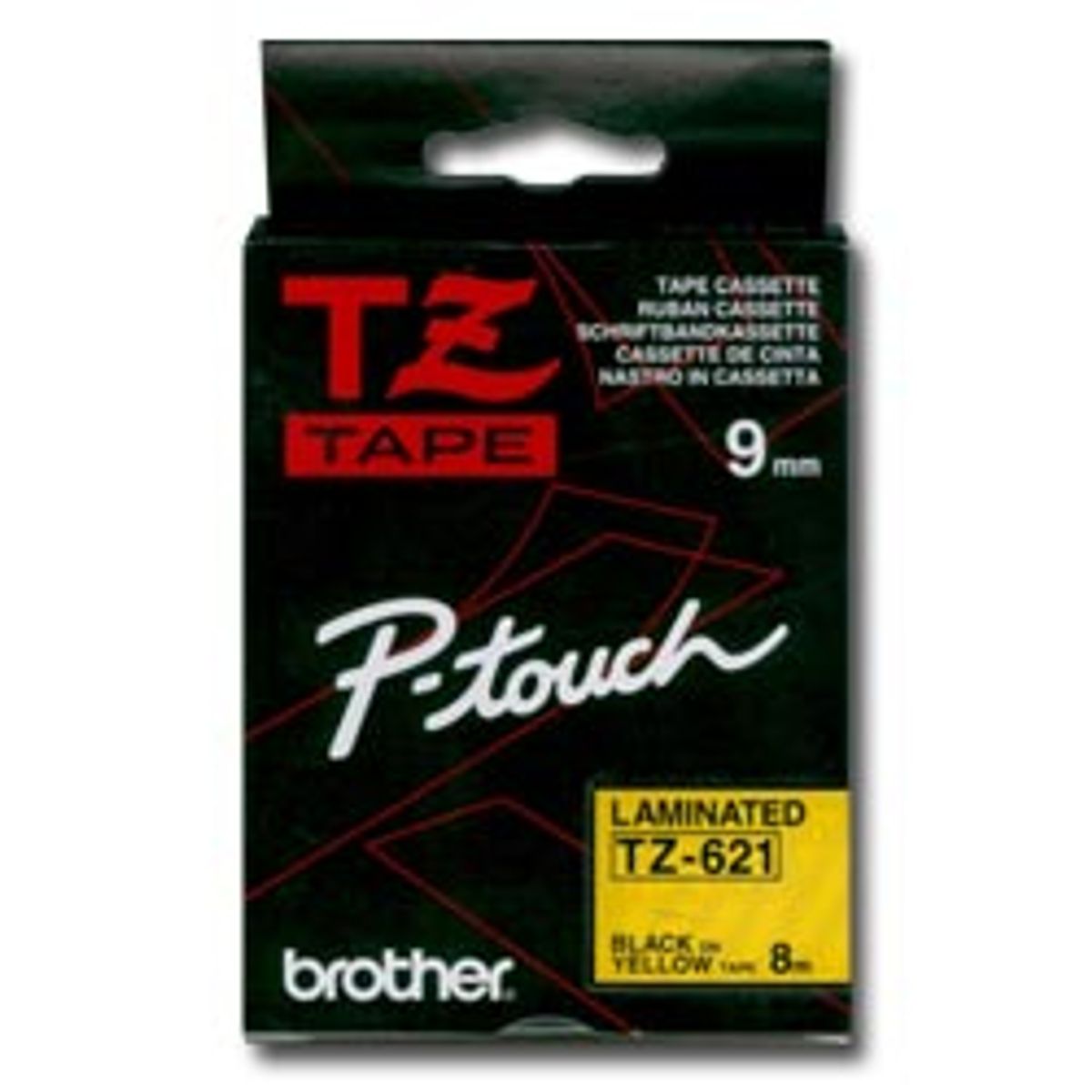 Brother TZ-621 9mm sort på gul 8m