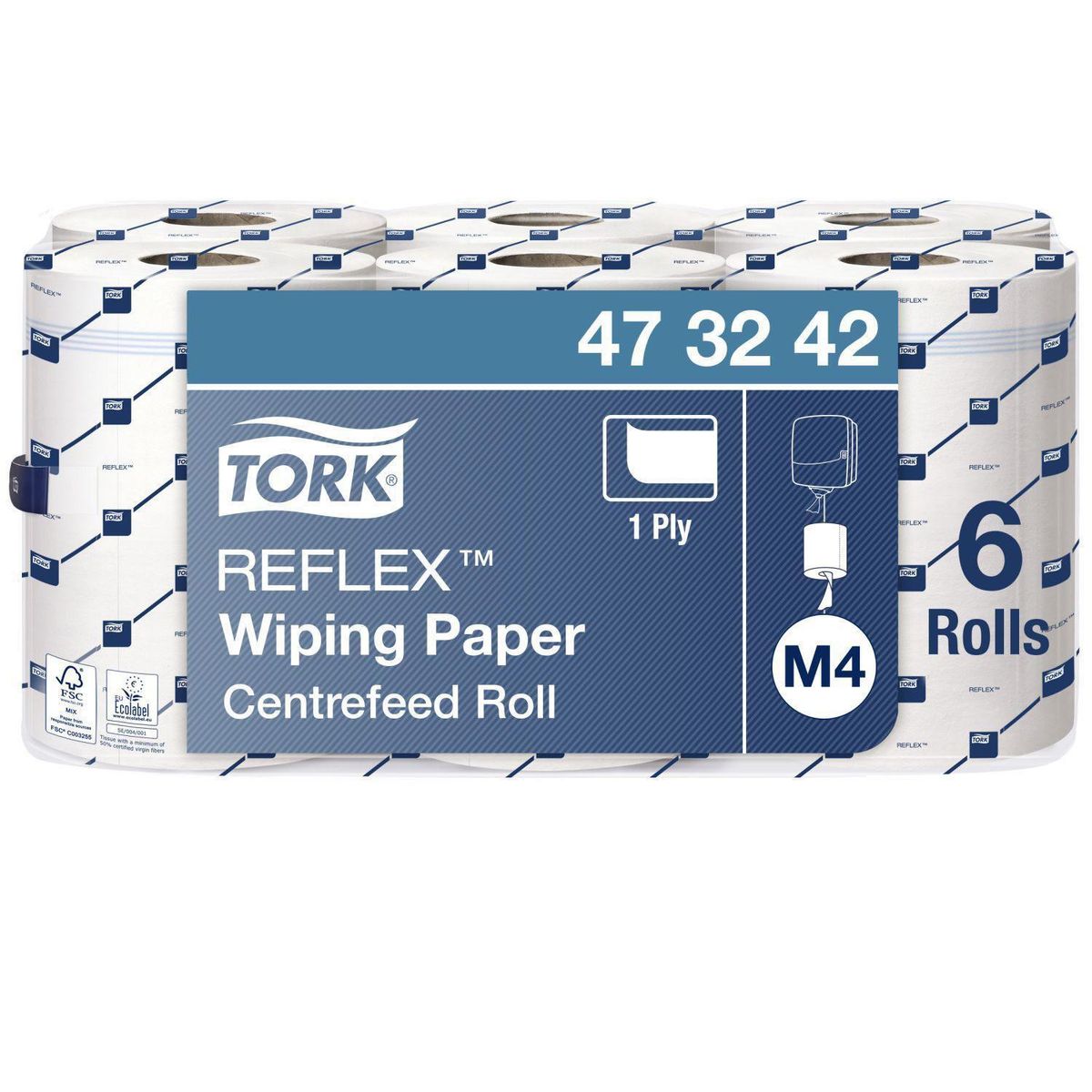 Tork Reflex centerfeed rulle, hvid, 1 lag, 300 m, til reflex dispenser, 6 ruller