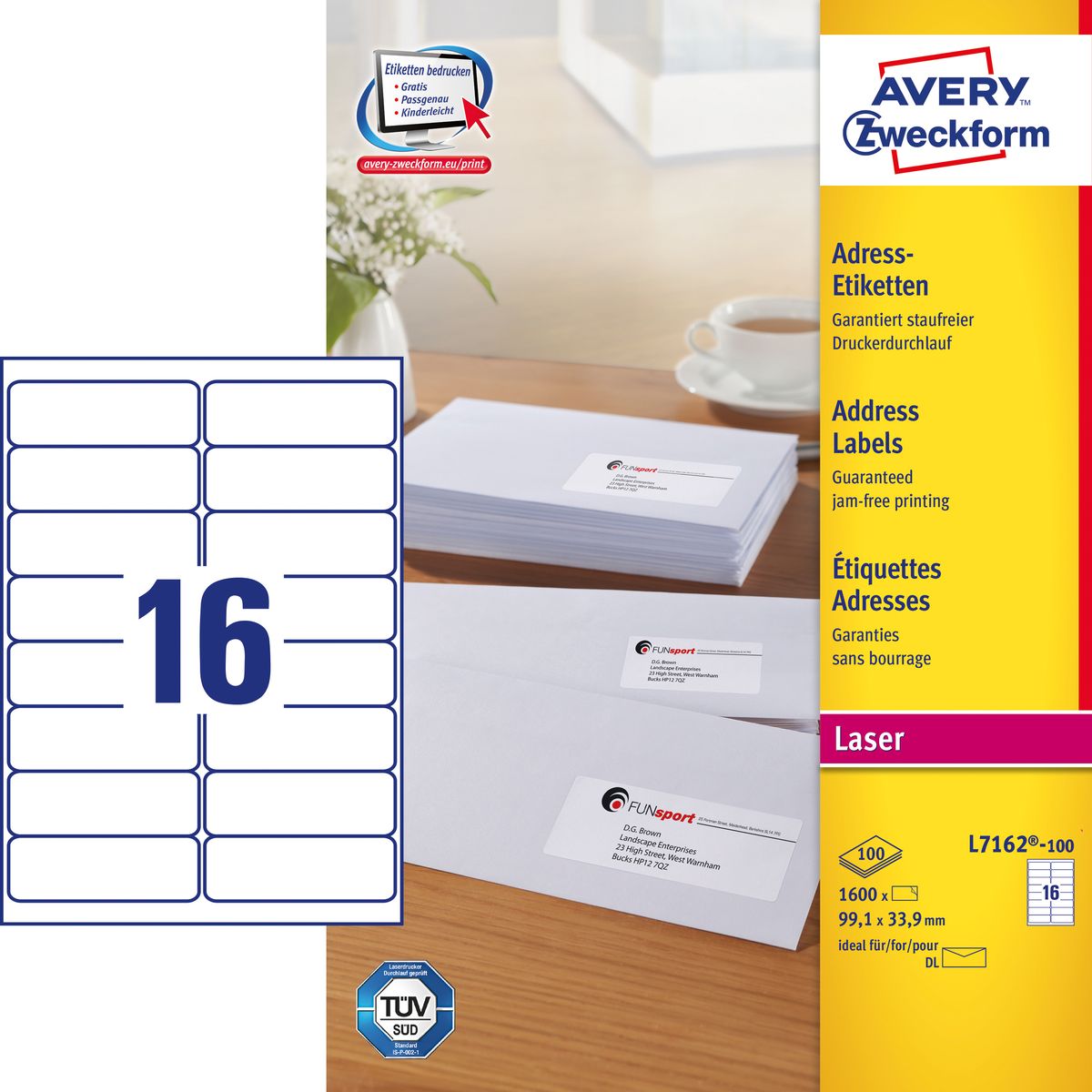 Avery adresseetiket 99,1x33,9mm QP (1600)