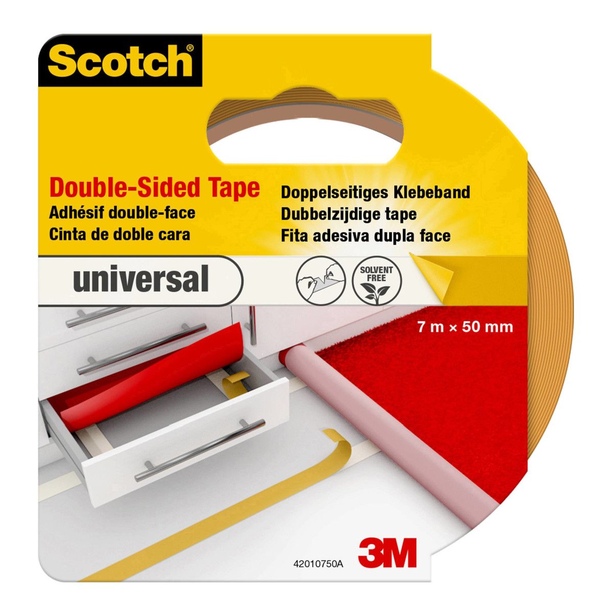 3M Scotch Dobbeltklæbende tape, t/tæpper, 50mmx7m