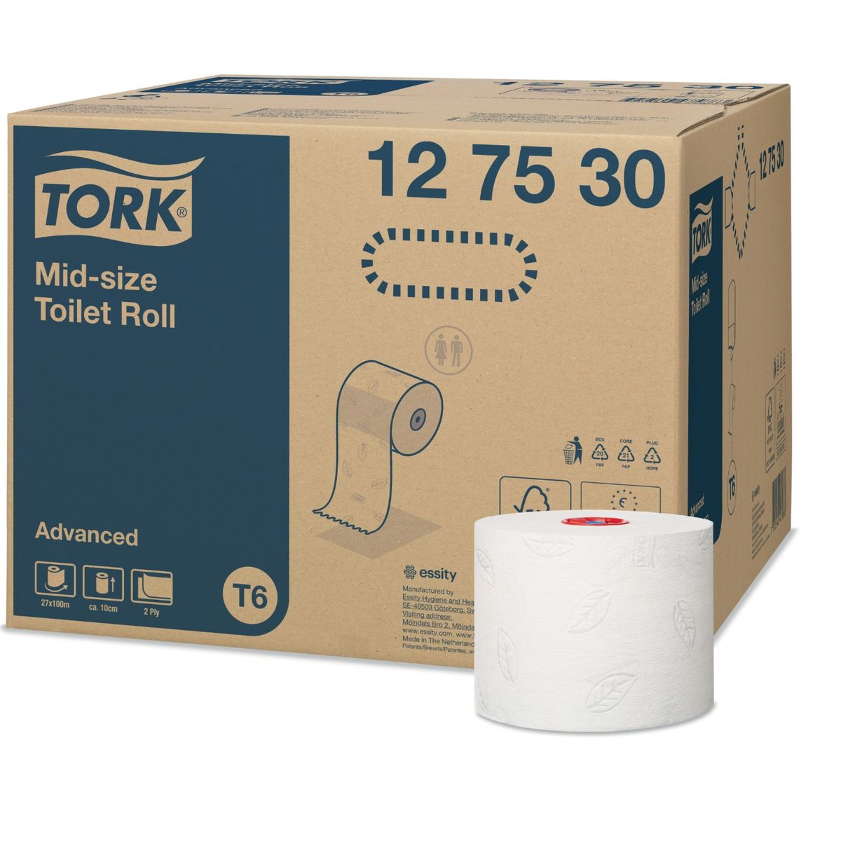 Toiletpapir Tork Advanced T6 Mid-size 2-lag 100 m Hvid