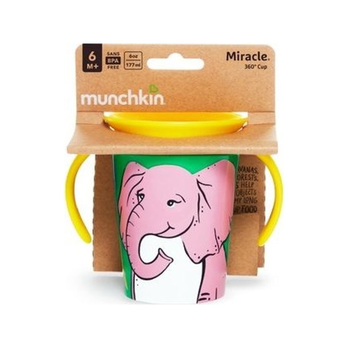 Munchkin Træningskop Med Håndtag, Elefant, Miracle 360 Wildlove, 6 Måneder+, 177 Ml, 05195102