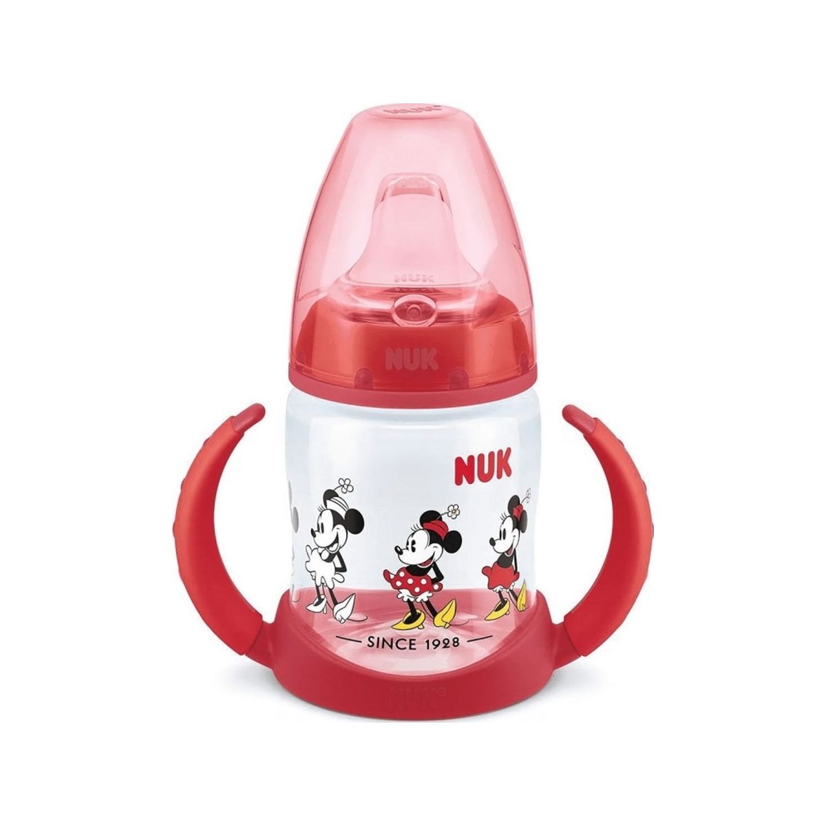 Nuk Bottle For Learning To Drink With A Handle And A Temperature Indicator Minnie Mouse 150 Ml Red Nuk