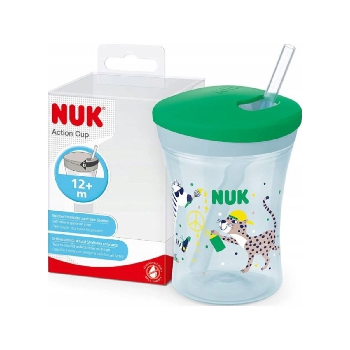 Nuk Action Cup 230Ml Grøn Med Sugerør Fra 12M