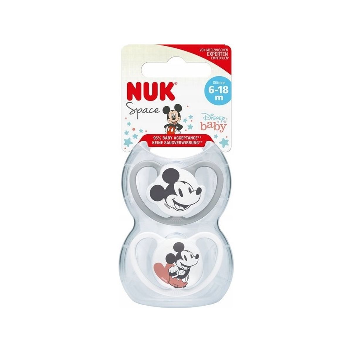 Nuk Sut Silikone Gr.2 Disney Mickey Space 2 Stk. Grå/Hvid