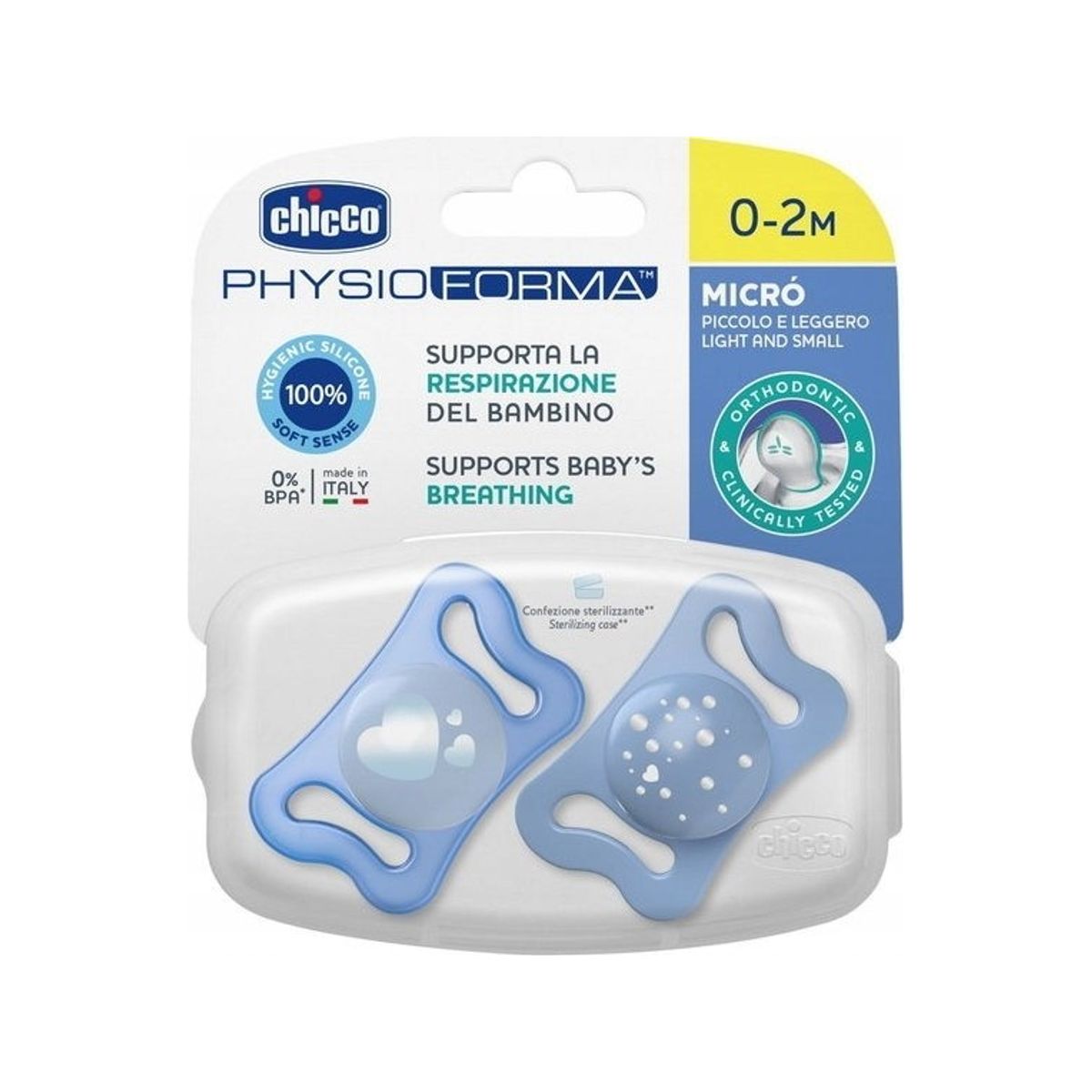 Chicco 156269 Physio Micro Silicone Napture 0-2 Blue 2 Packs