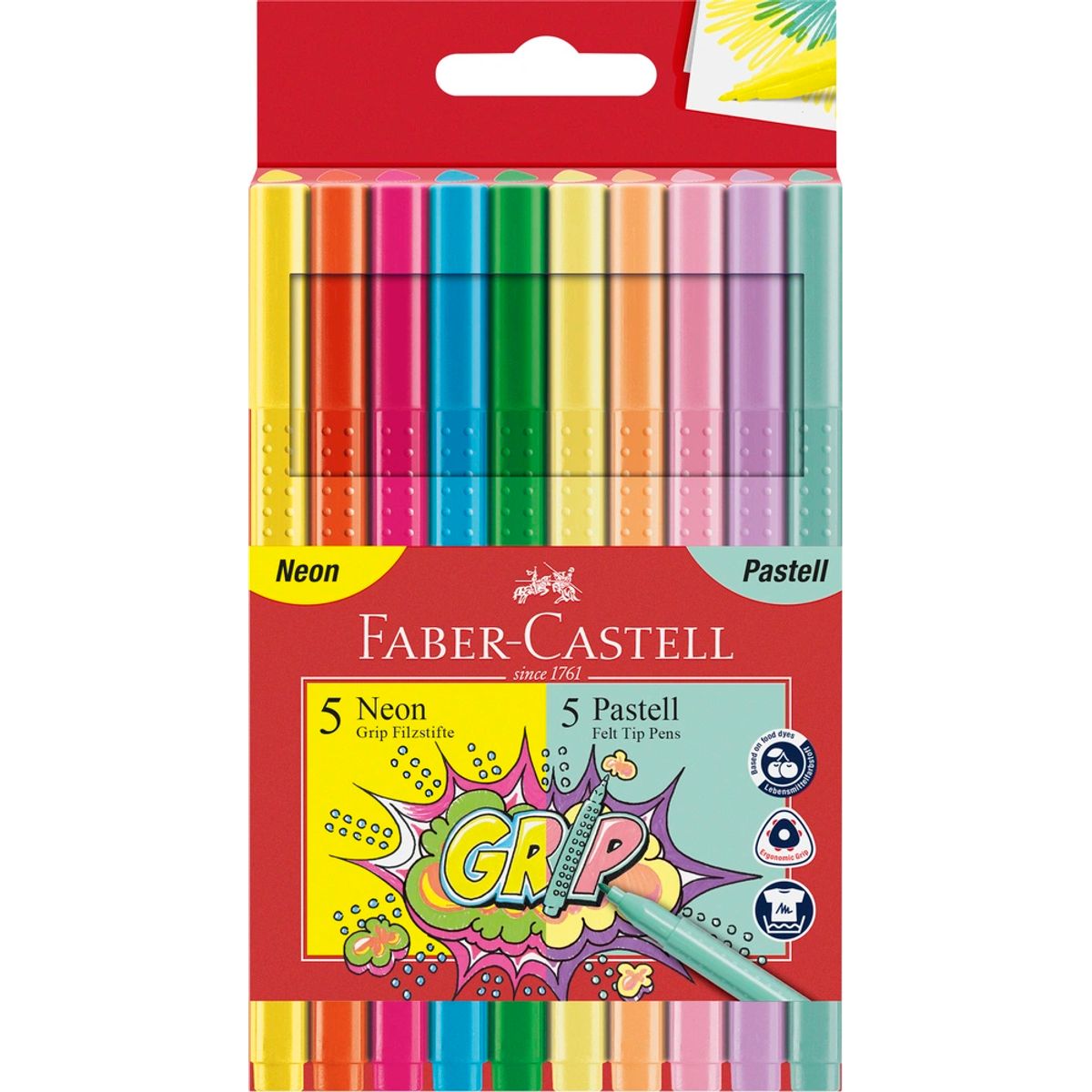 Tusser grip Faber-Castell 10 stk 5 neon 5 pastel