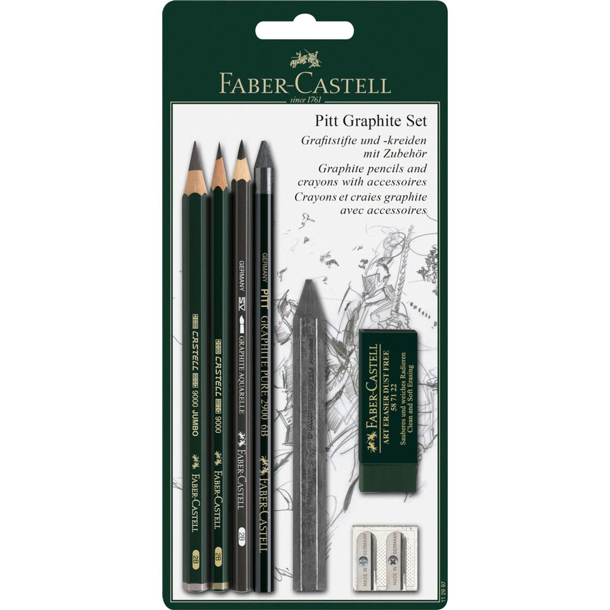 Blyant sæt pitt Faber-Castell 9000 jumbo pen spids visk kul