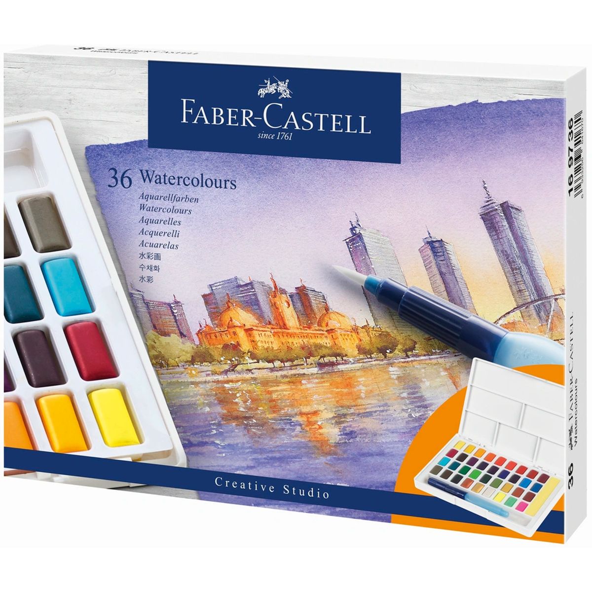 Watercolour Faber-Castell 36 ass i palette+water brush