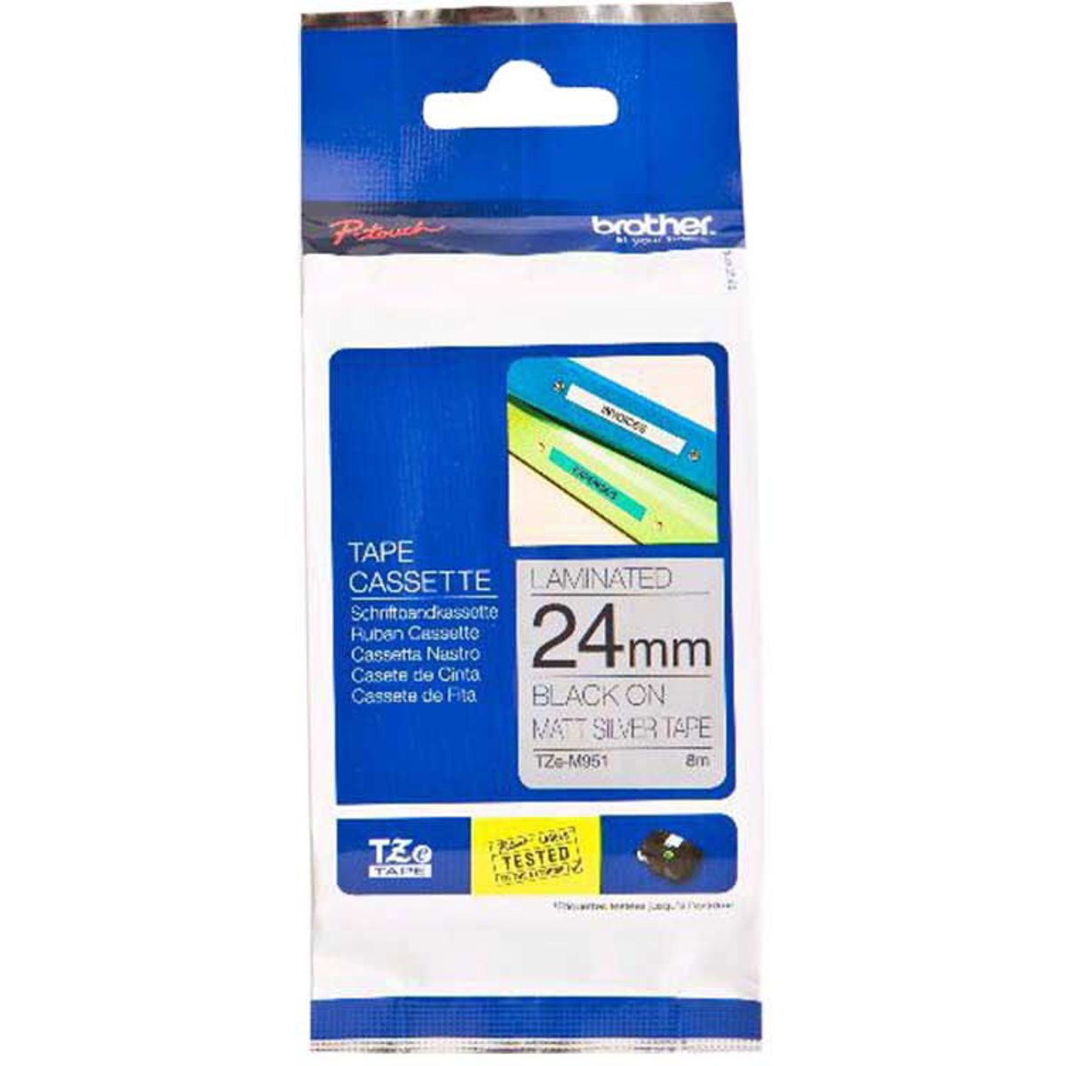 Brother TZe-tape TZEM951 sort;solvmat 24 mm x 8 m