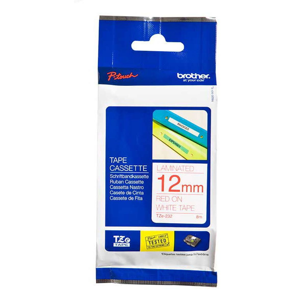 Brother TZe-tape TZE232 rod;hvid 12 mm x 8 m