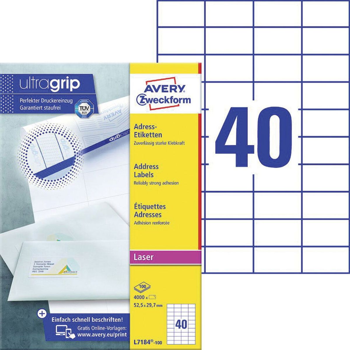 Avery adresseetiketter A4 hvid 4.000 etk