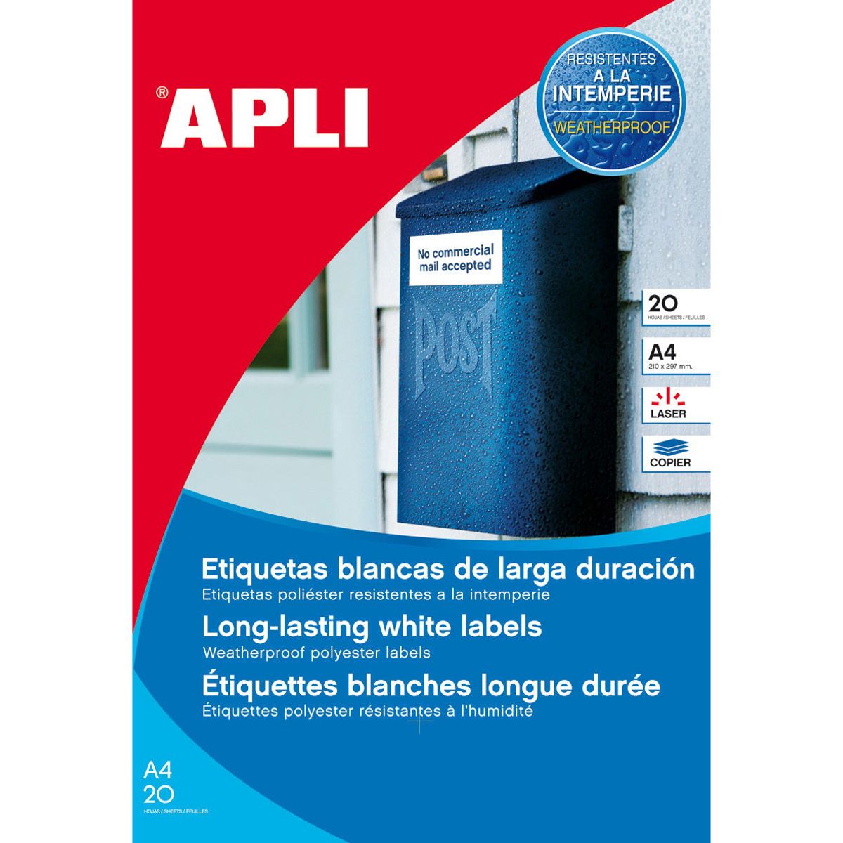 Apli langtidsholdbare etiketter 21.2 mm A4 hvid 960 etk