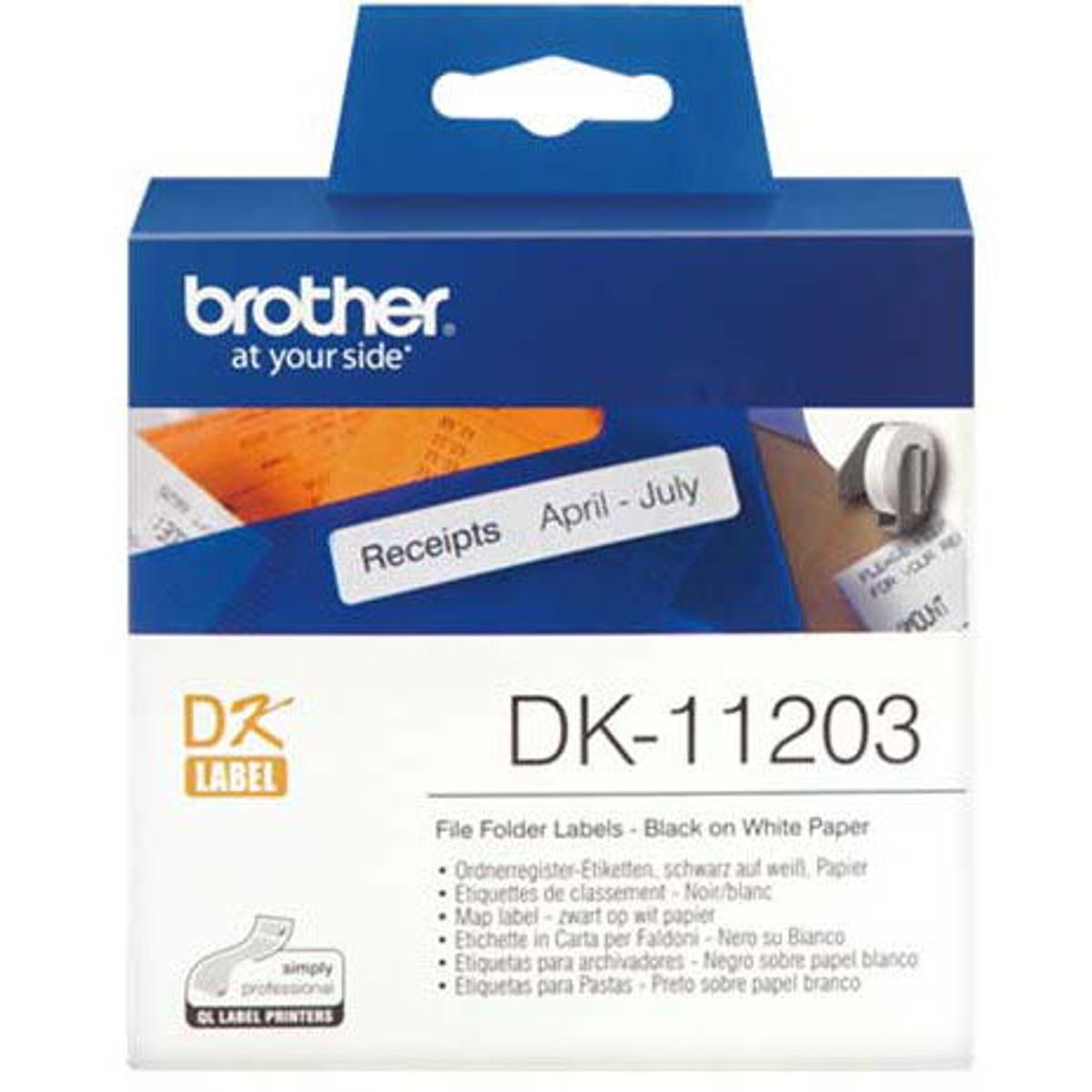 Brother arkivmappelabel DK11203 87 mm hvid 300 etk