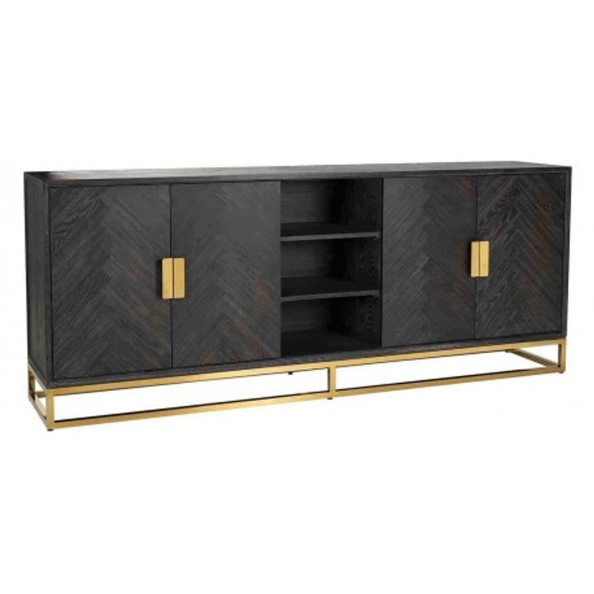 Blackbone sideboard i egetræsfinér og stål B225 cm - Sort/Guld