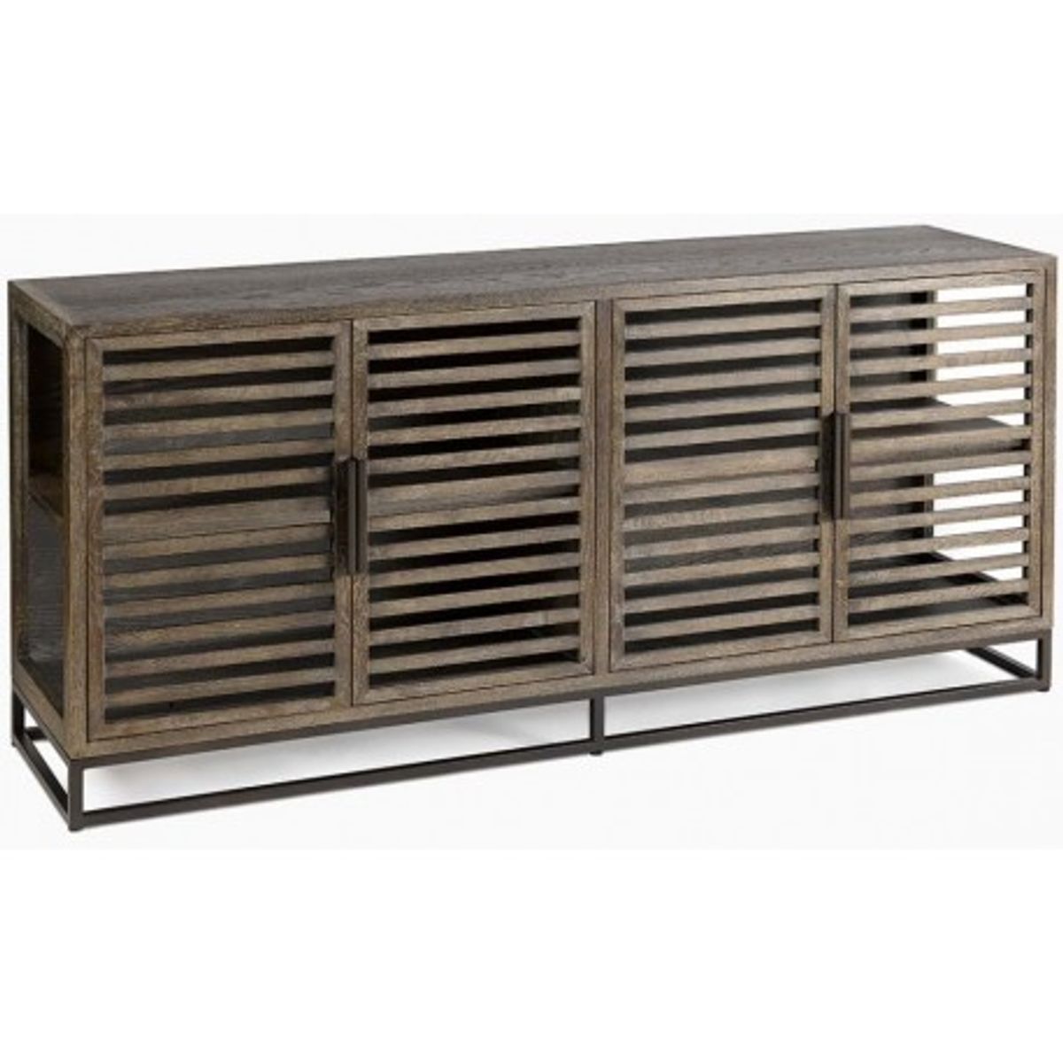 Sideboard i egetræ og metal B180 cm - Antik sort/Gråbejset