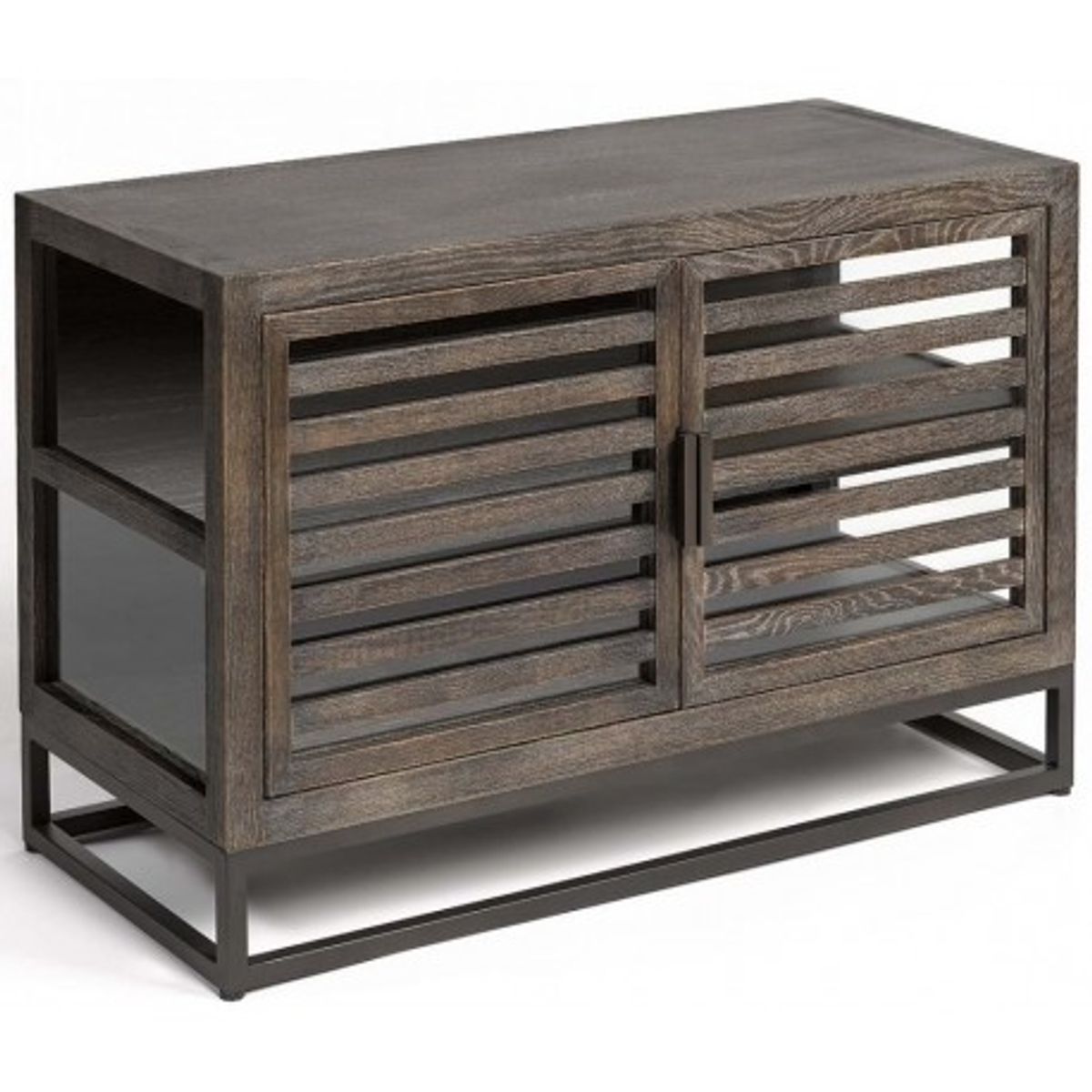 Sideboard i egetræ og metal B90 cm - Antik sort/Gråbejset